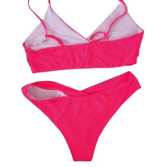 Shein Bikini XL Neon Pink Bikini Swimsuit Brazilian Cheeky Swim Bottoms - Picture 2 of 5